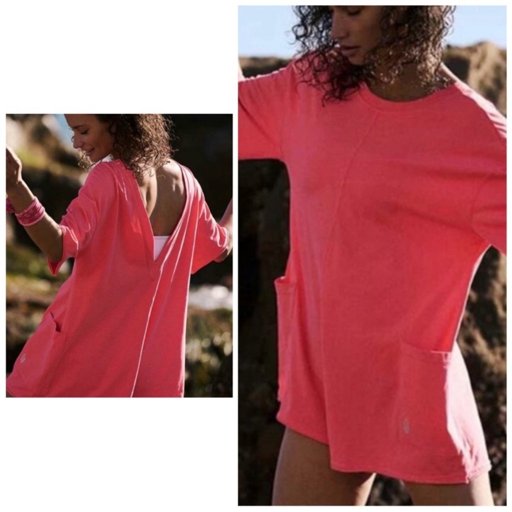 Free People FP Movement Hot Shot Tee Romper in Electric Sunset NWOT